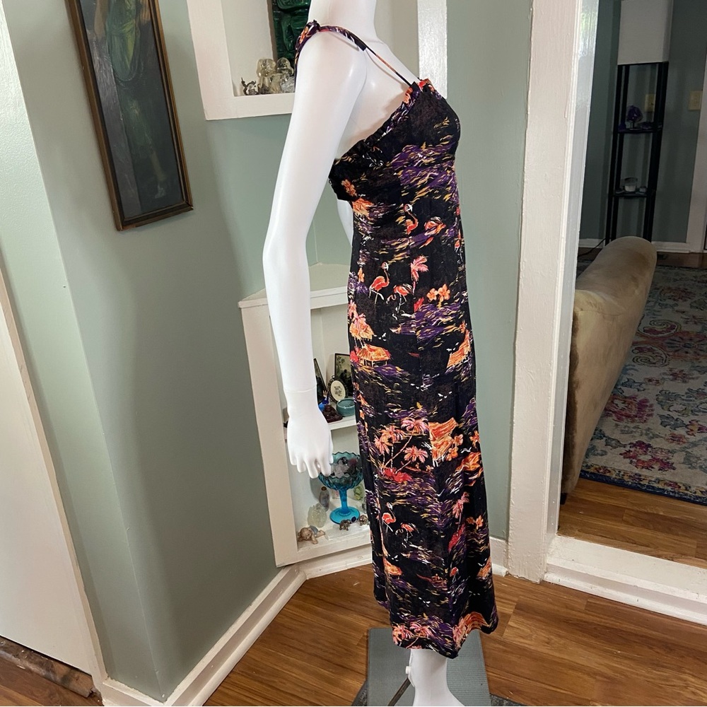 Free People Beach Party Paradise Flamingo Hawaiian Midi Sun Dress Linen Blend 0 - Picture 8 of 16